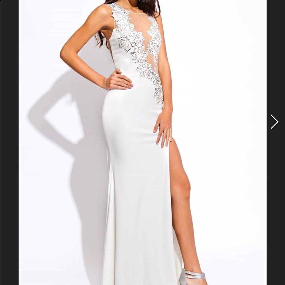 Jovani White, Floral Beaded, Mesh Dress